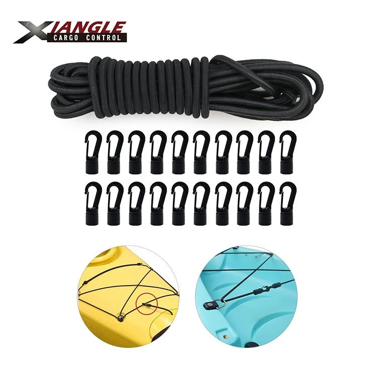 1/4'' X 50' Shock Cord Rope & 20 Pcs Hooks For Kayak Boat Camping Accessories