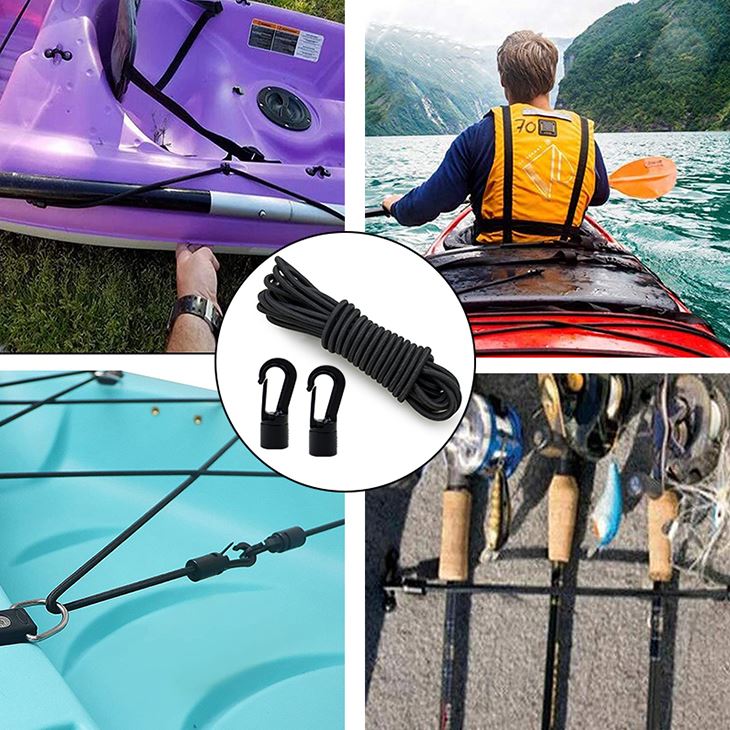 1/4'' X 50' Shock Cord Rope & 20 Pcs Hooks For Kayak Boat Camping Accessories