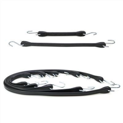 سنگین وظیفه لاستیک سیاه و سفید کراوات پایین تسمه برای تار در فضای باز را پوشش می دهد طناب Bungee با قلاب