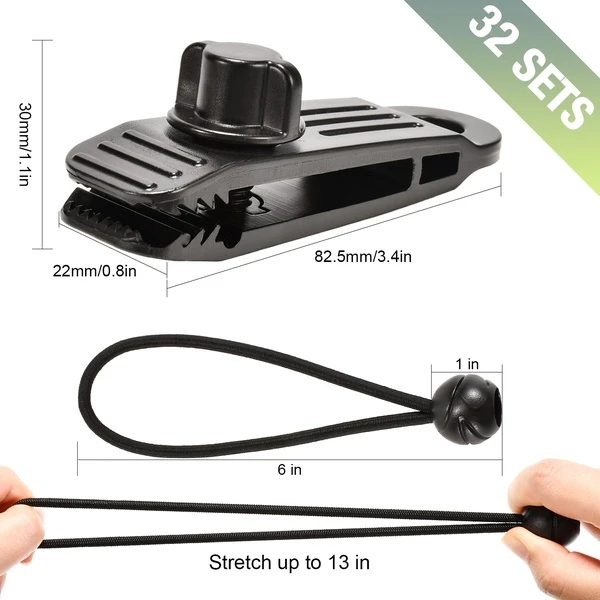 Black Ball Bungee Cords Tarp Clips Set